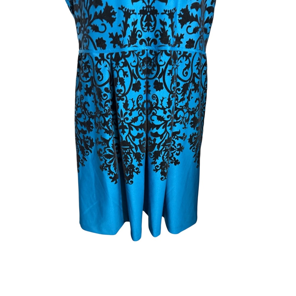 CB Established 1962 Dress Size 14 Blue Black Print V Neck Career Dress 🩵🖤🩵 - Picture 3 of 8